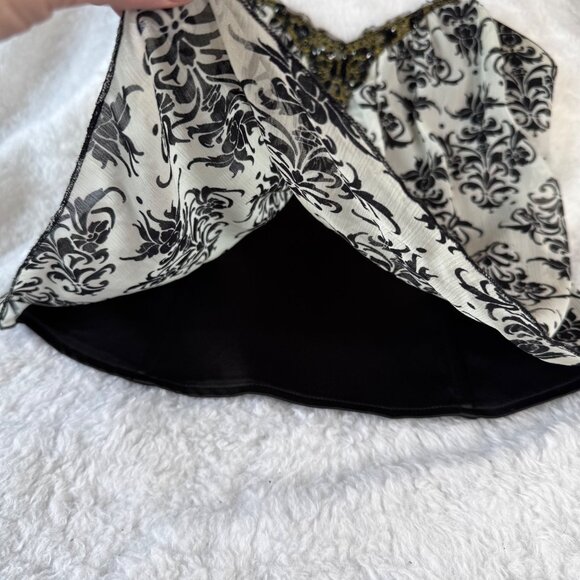 MANDEES Y2K SMALL BLACK & WHITE EMBELLISHED SHEER SATIN CORSET TOP DARK FEMININE - Picture 4 of 8